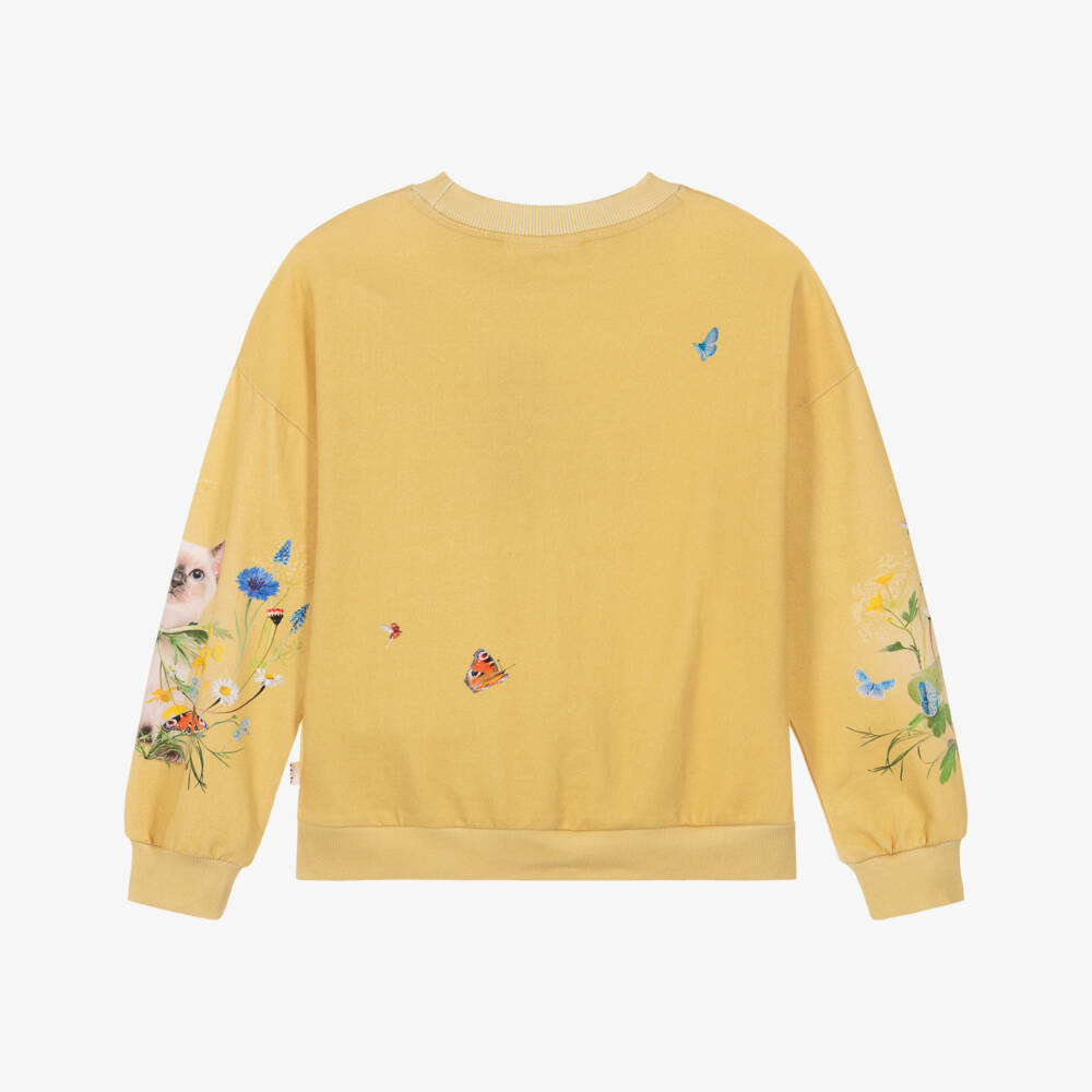 Molo-سويتشيرت قطن عضوي بطبعة قطة لون أصفر للبنات | Childrensalon
