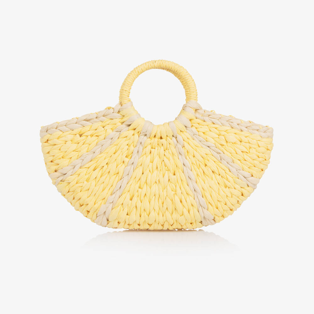 Molo-Girls Yellow Straw Bag with Beige Stripes (38cm) | Childrensalon