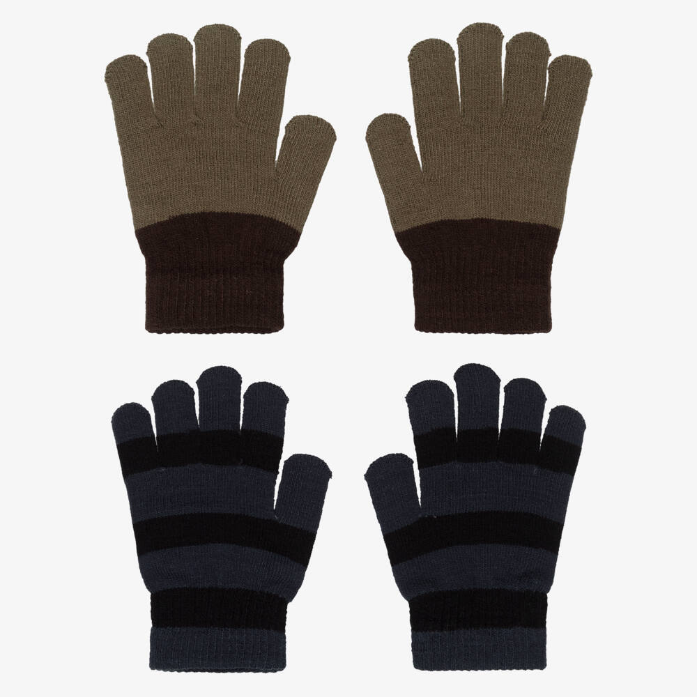 Molo-Green & Blue Stripe Knitted Gloves (2 Pack) | Childrensalon