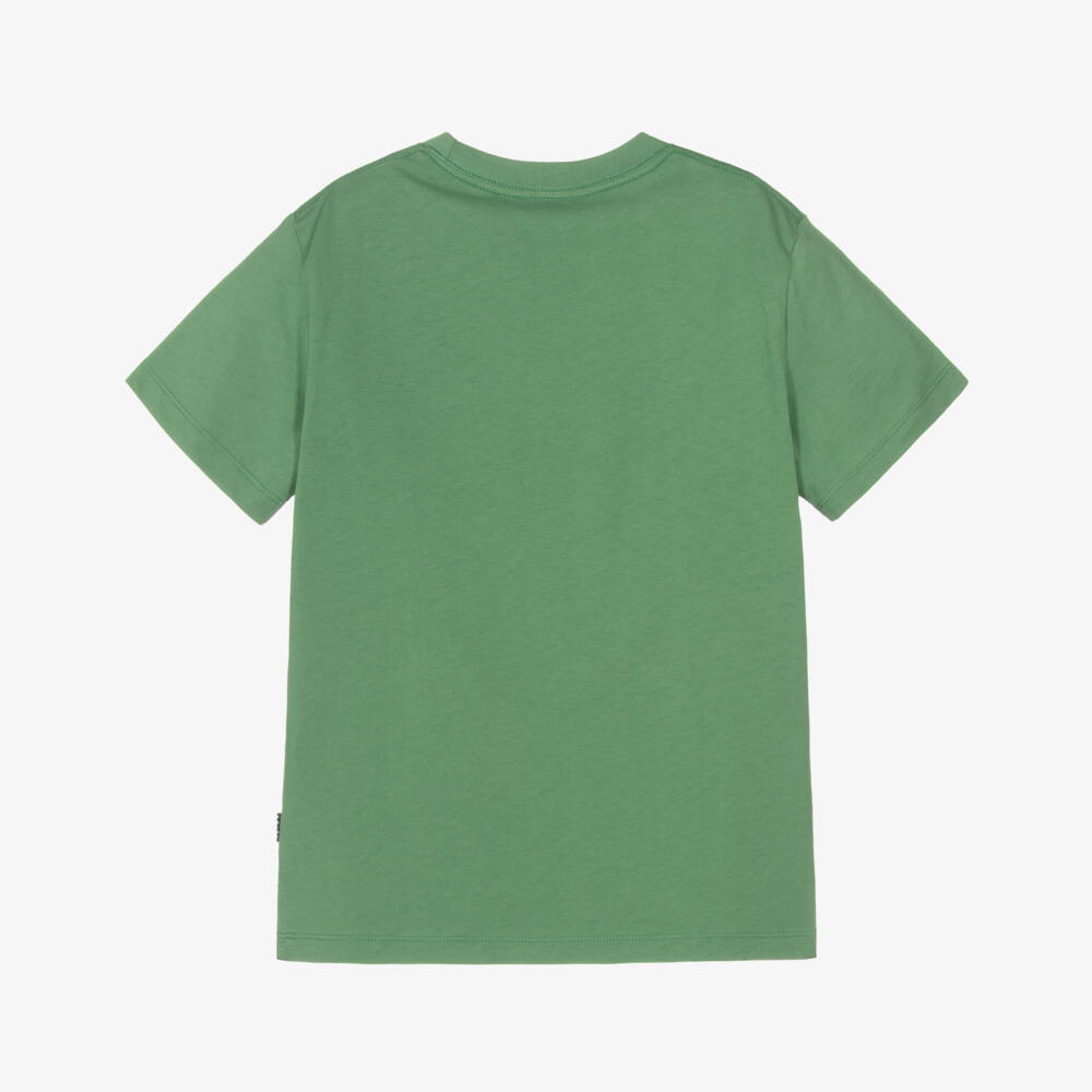 Molo-Green Smiling Face Organic Cotton T-Shirt | Childrensalon