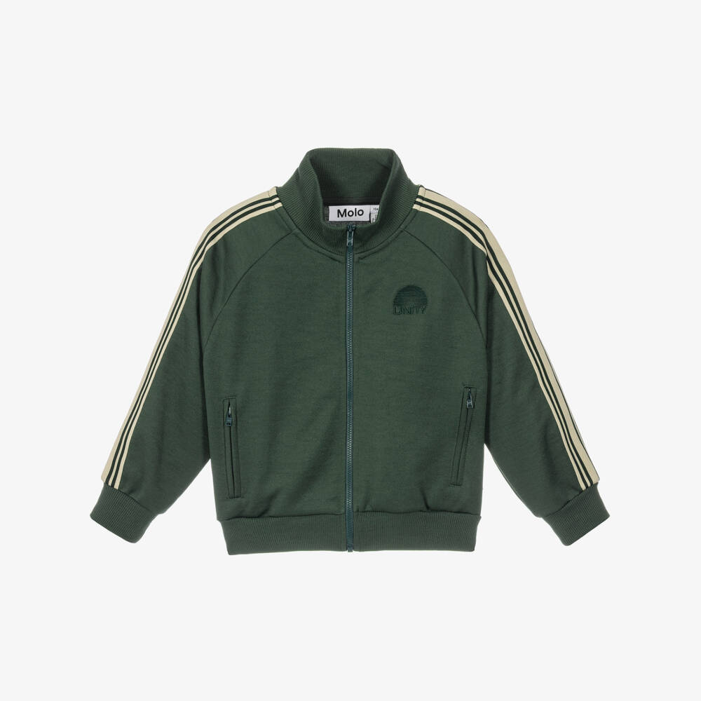 Molo-Green Zip-Up Top with Striped Tape Trims | Childrensalon