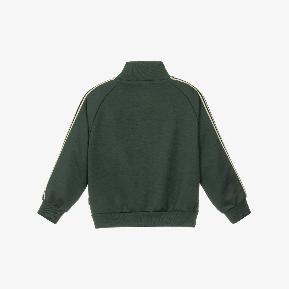 Molo-Green Zip-Up Top with Striped Tape Trims | Childrensalon