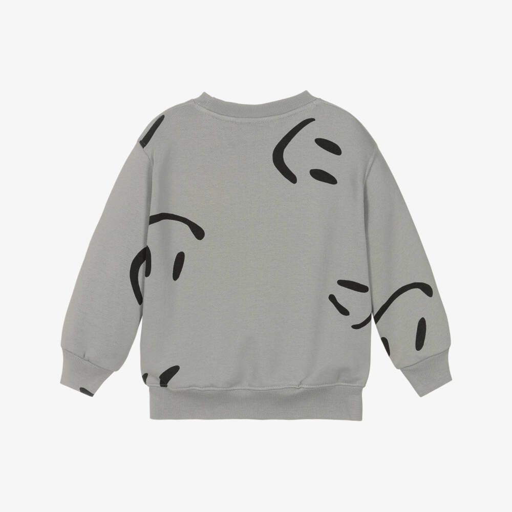 Molo-Grey Cotton Smiling Face Sweatshirt | Childrensalon