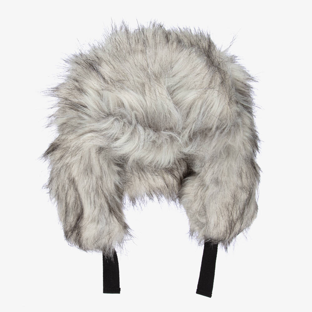 Molo-Grey Fluffy Faux Fur Hat | Childrensalon