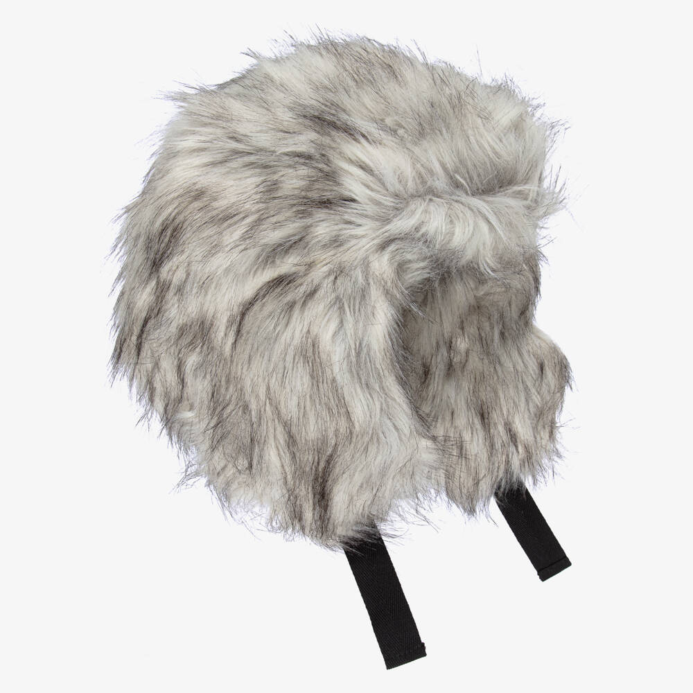 Molo-Grey Fluffy Faux Fur Hat | Childrensalon
