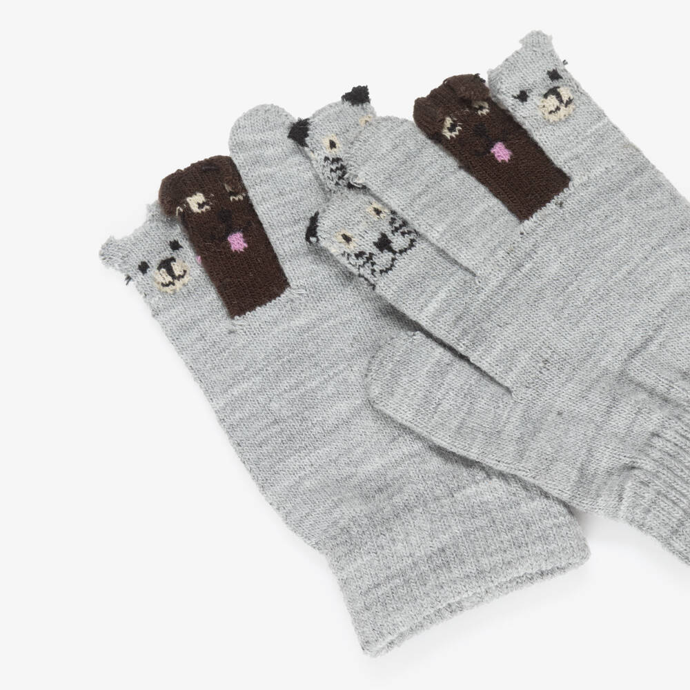 Molo-قفازات محبوكة بأشكال حيوانات لون رمادي | Childrensalon