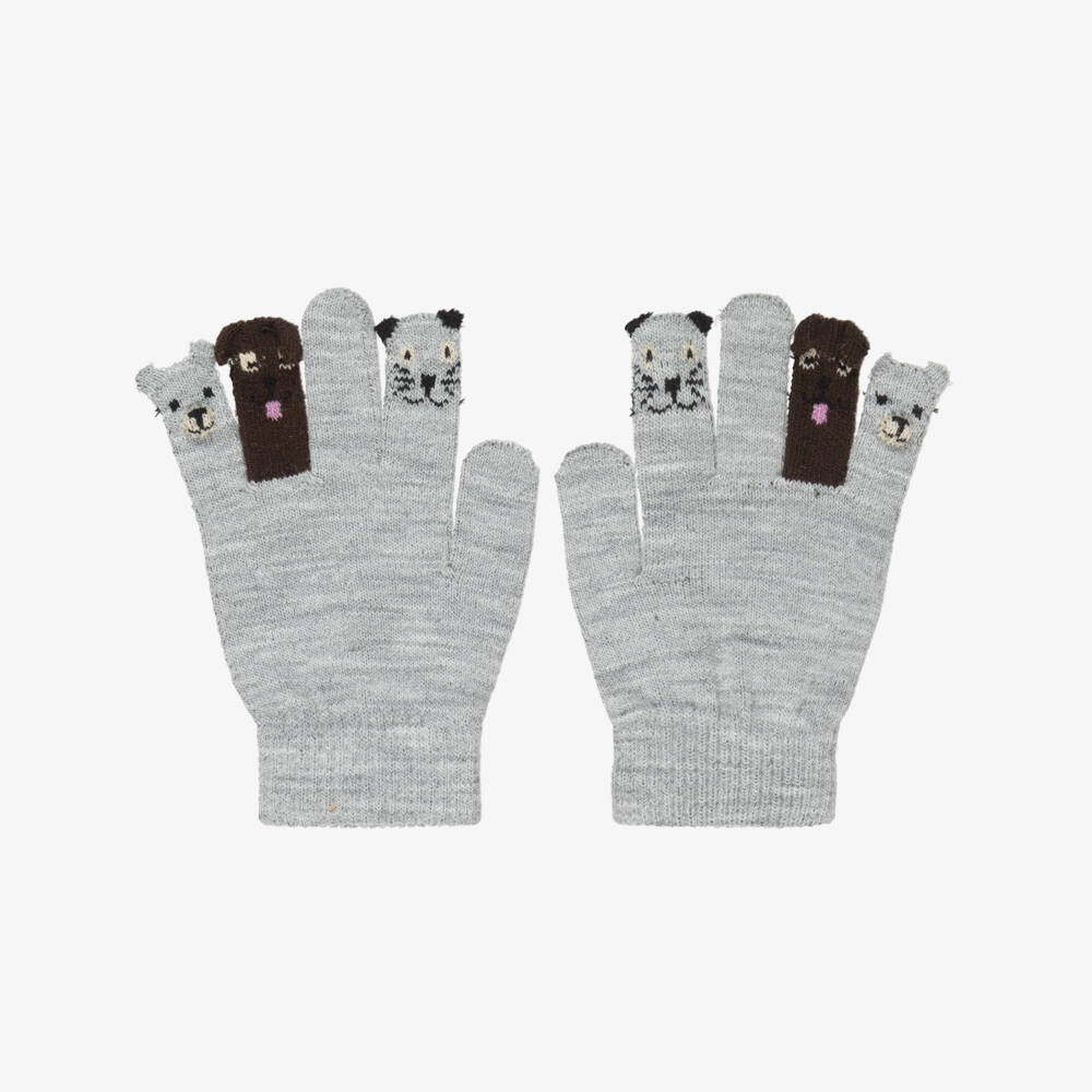 Molo-قفازات محبوكة بأشكال حيوانات لون رمادي | Childrensalon