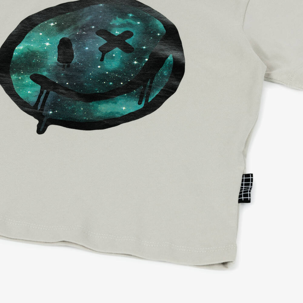 Molo-تيشيرت قطن بطبعة وجه مبتسم لون رمادي | Childrensalon