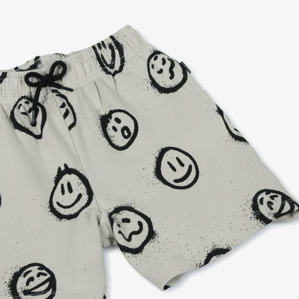 Molo-Grey Organic Cotton Jersey Mood Faces Shorts | Childrensalon