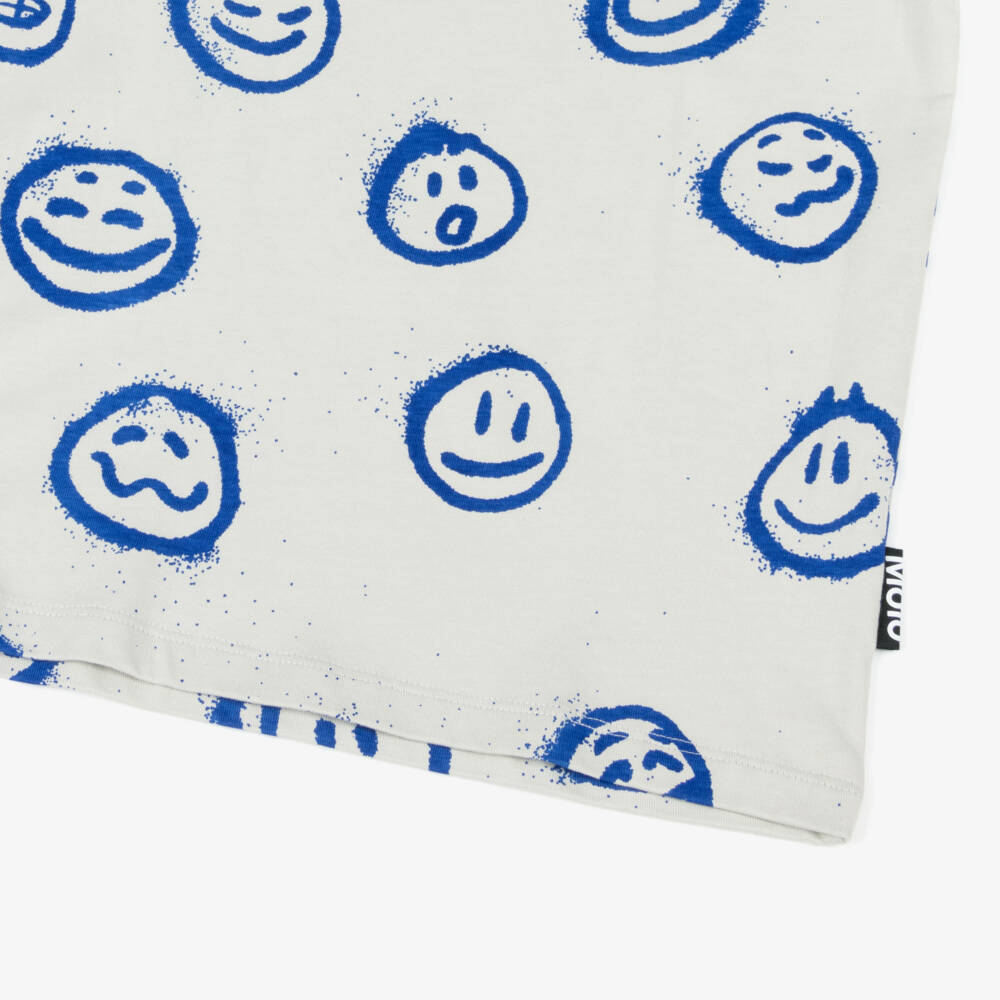 Molo-Grey Organic Cotton Mood Faces T-shirt | Childrensalon