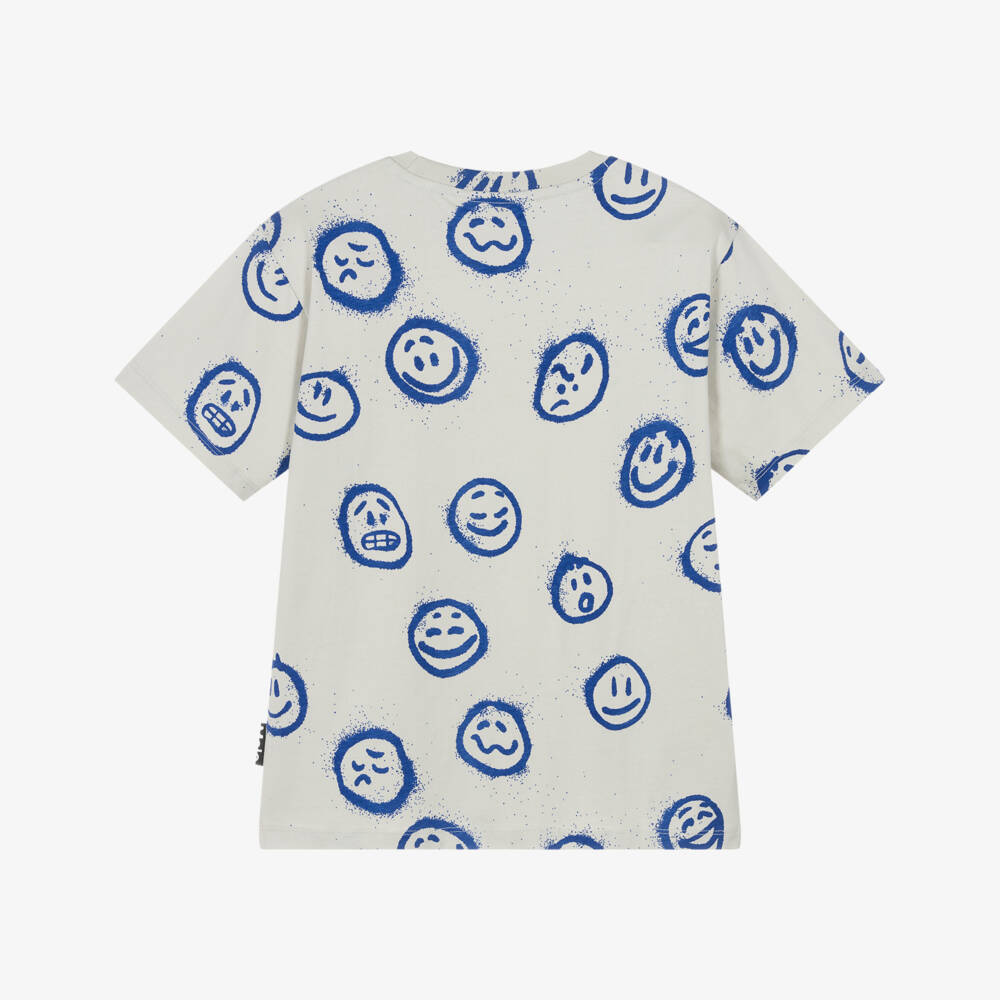 Molo-Grey Organic Cotton Mood Faces T-shirt | Childrensalon