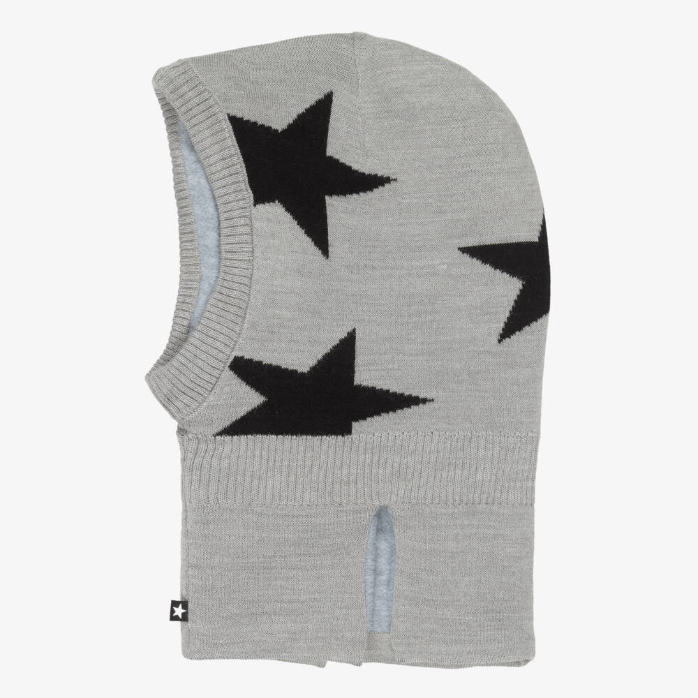 Molo-Grey Wool Knit Star Balaclava | Childrensalon