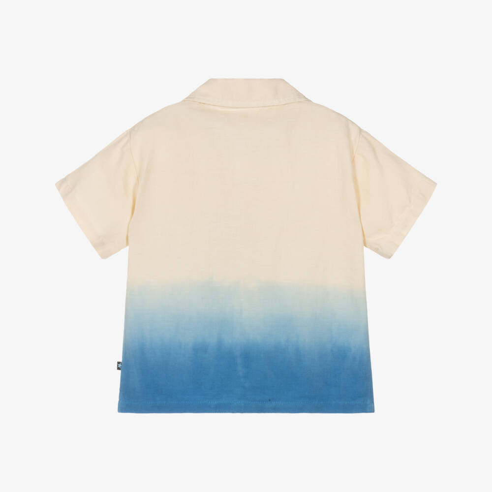 Molo-Ivory & Blue Ombré Linen & Cotton Shirt | Childrensalon