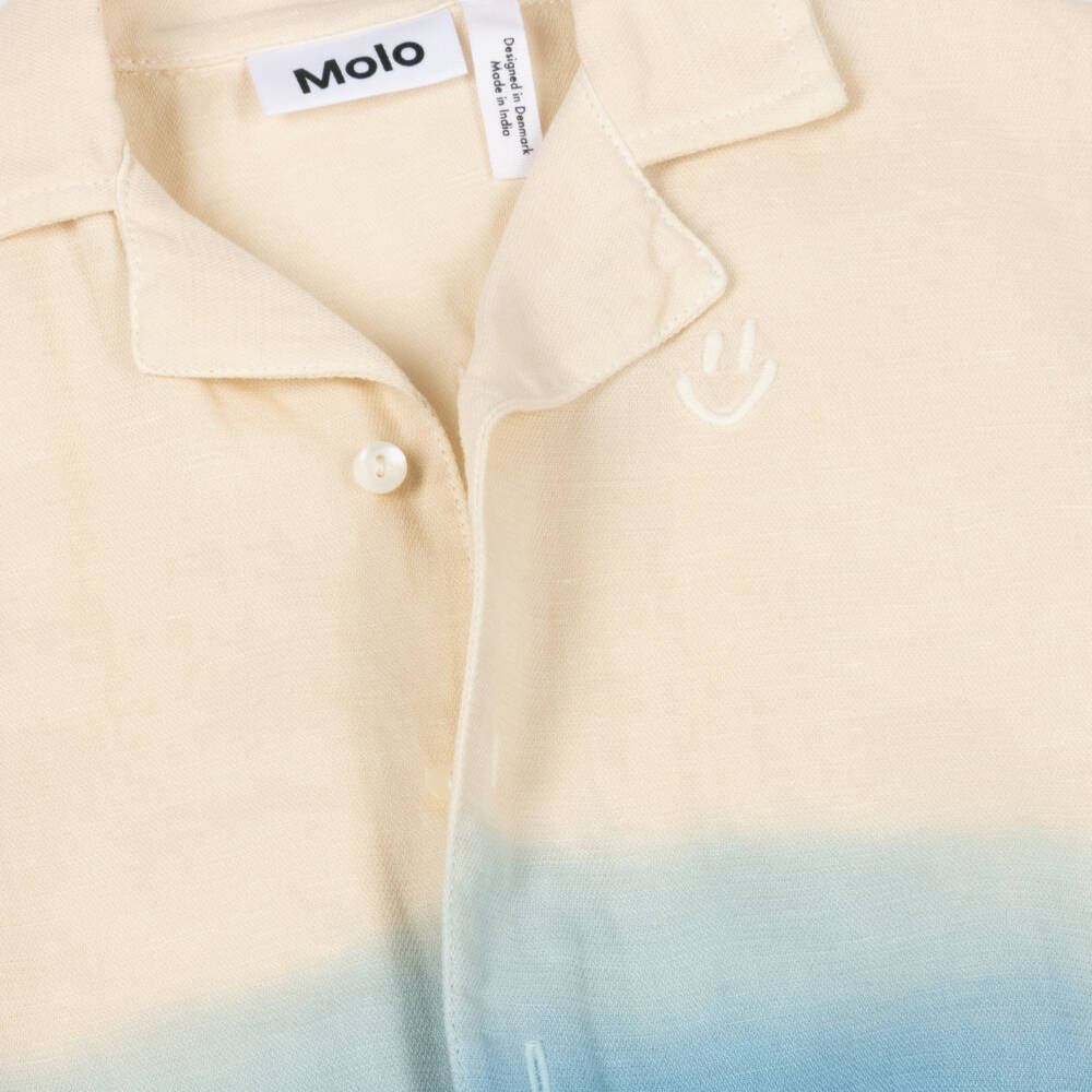 Molo-Ivory & Blue Ombré Linen & Cotton Shirt | Childrensalon