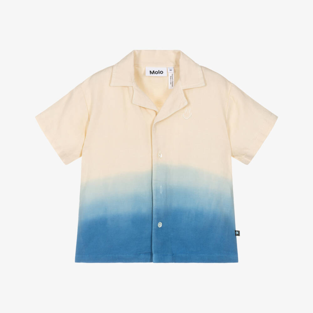 Molo-Ivory & Blue Ombré Linen & Cotton Shirt | Childrensalon