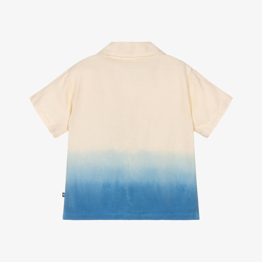 Molo-Ivory & Blue Ombré Linen & Cotton Shirt | Childrensalon