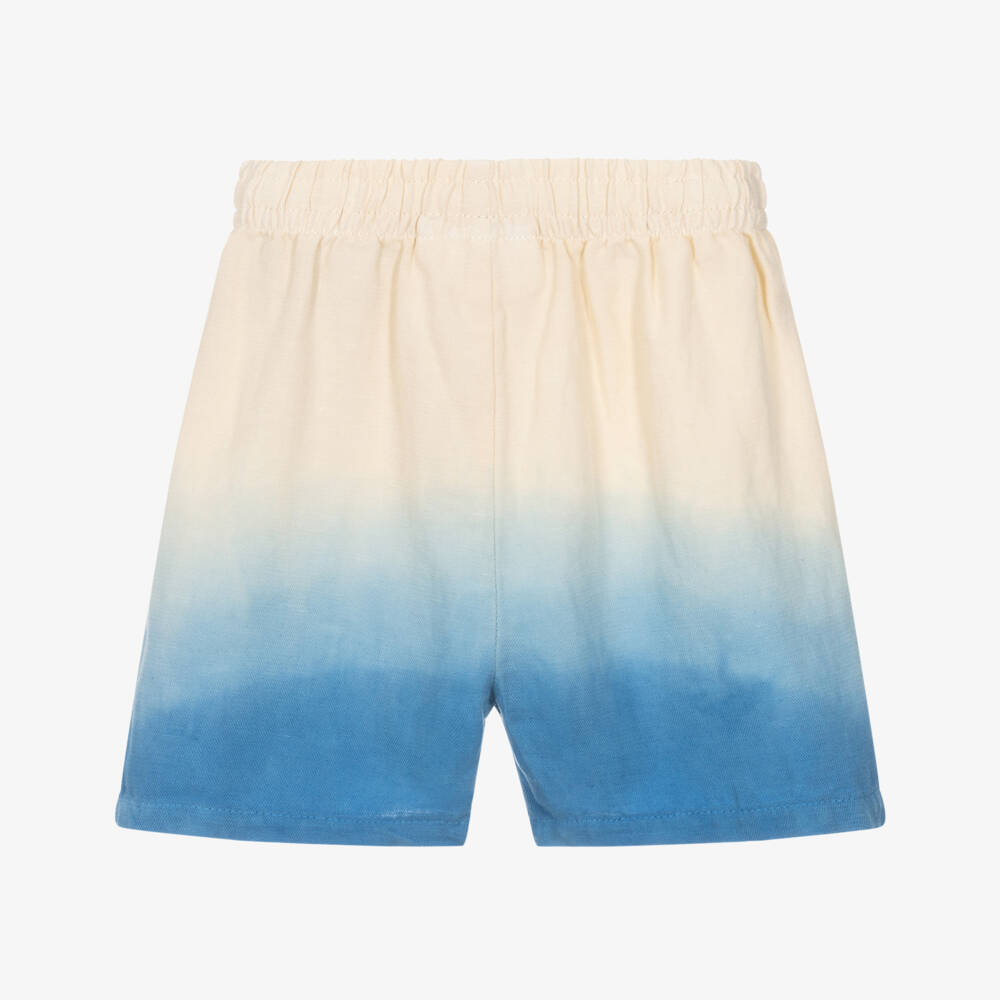 Molo-Ivory & Blue Ombré Linen & Cotton Shorts | Childrensalon