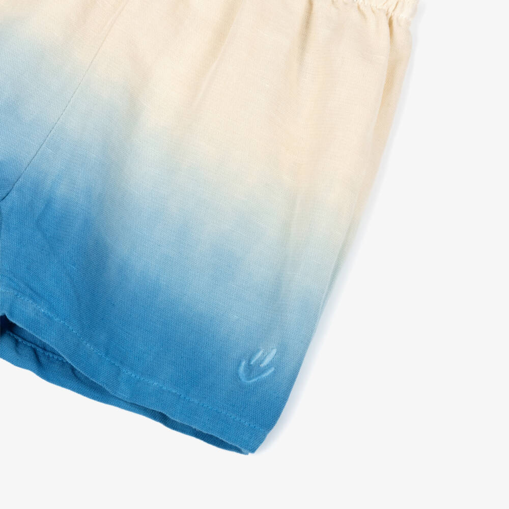 Molo-Ivory & Blue Ombré Linen & Cotton Shorts | Childrensalon