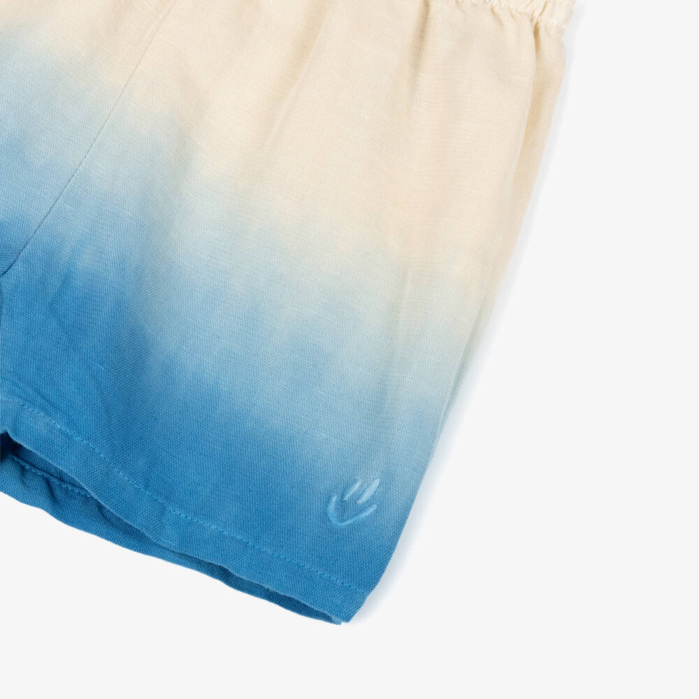 Molo-Ivory & Blue Ombré Linen & Cotton Shorts | Childrensalon
