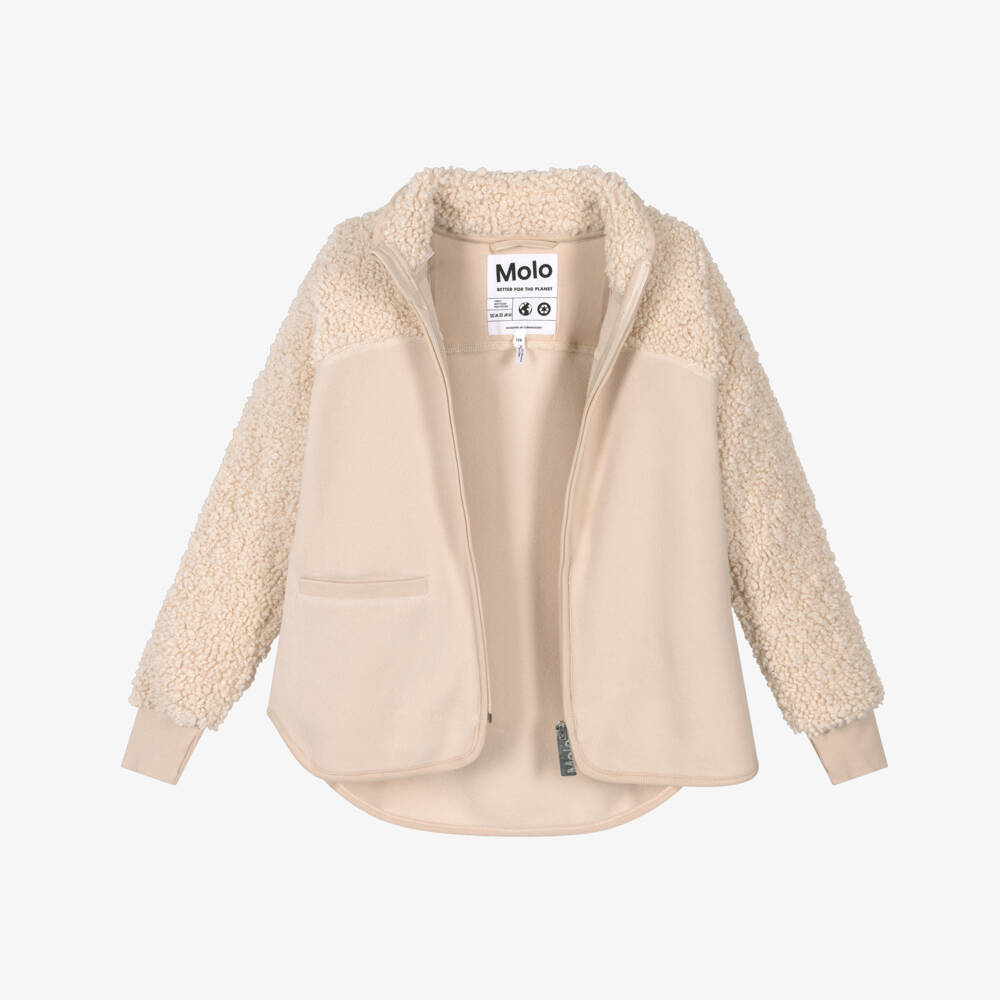 Molo-Ivory Contrast Fleece Zip-Up Top | Childrensalon