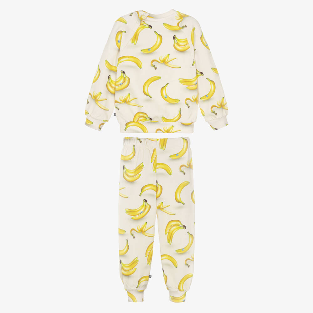 Molo-Ivory Cotton Jersey Banana Print Tracksuit | Childrensalon