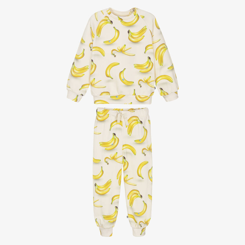 Molo-Ivory Cotton Jersey Banana Print Tracksuit | Childrensalon