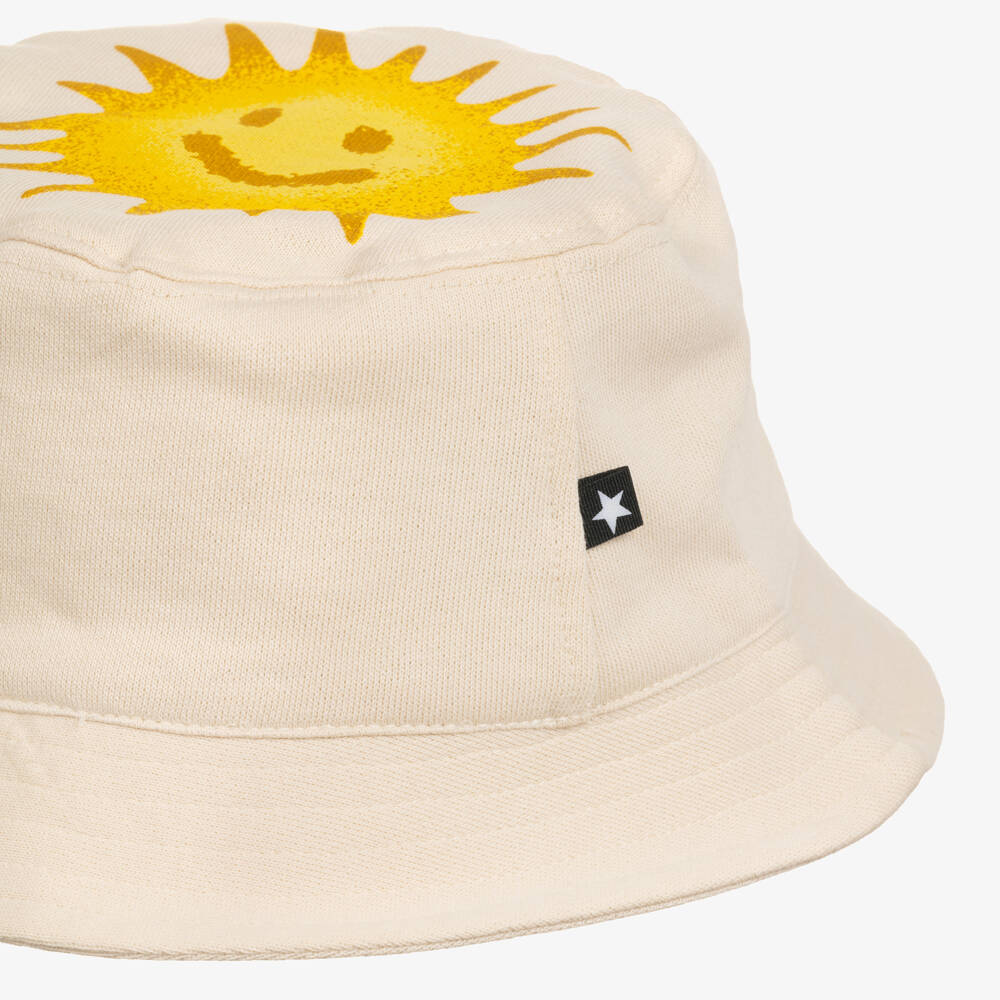 Molo-Ivory Organic Cotton Jersey Sun Hat with Smiling Sun | Childrensalon