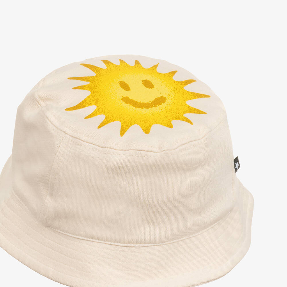 Molo-Ivory Organic Cotton Jersey Sun Hat with Smiling Sun | Childrensalon