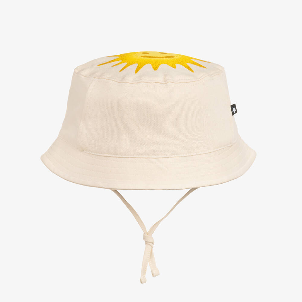 Molo-Ivory Organic Cotton Jersey Sun Hat with Smiling Sun | Childrensalon