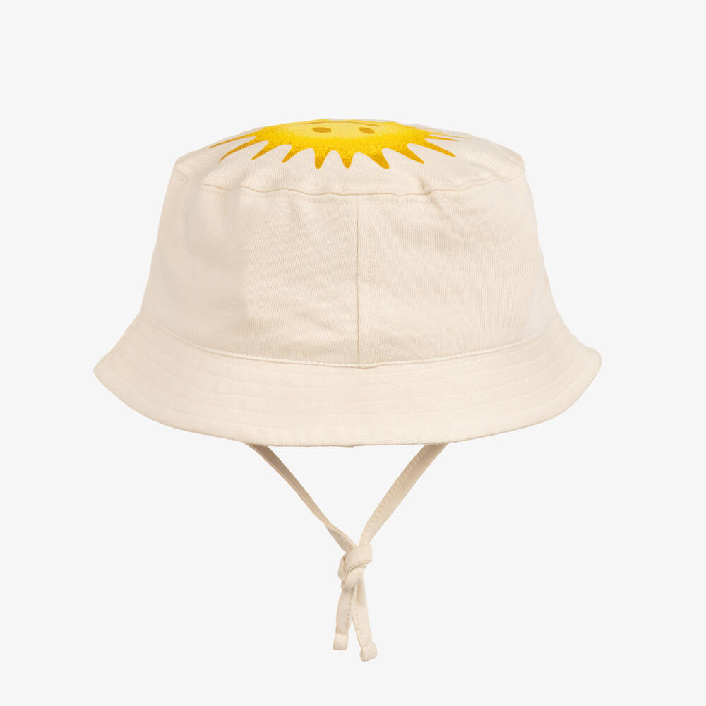 Molo-Ivory Organic Cotton Jersey Sun Hat with Smiling Sun | Childrensalon