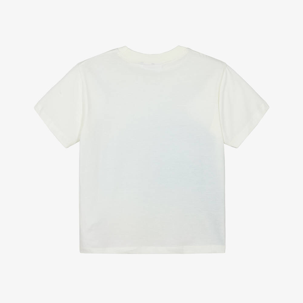 Molo-Ivory Organic Cotton T-Shirt with Colourful Wave Print | Childrensalon