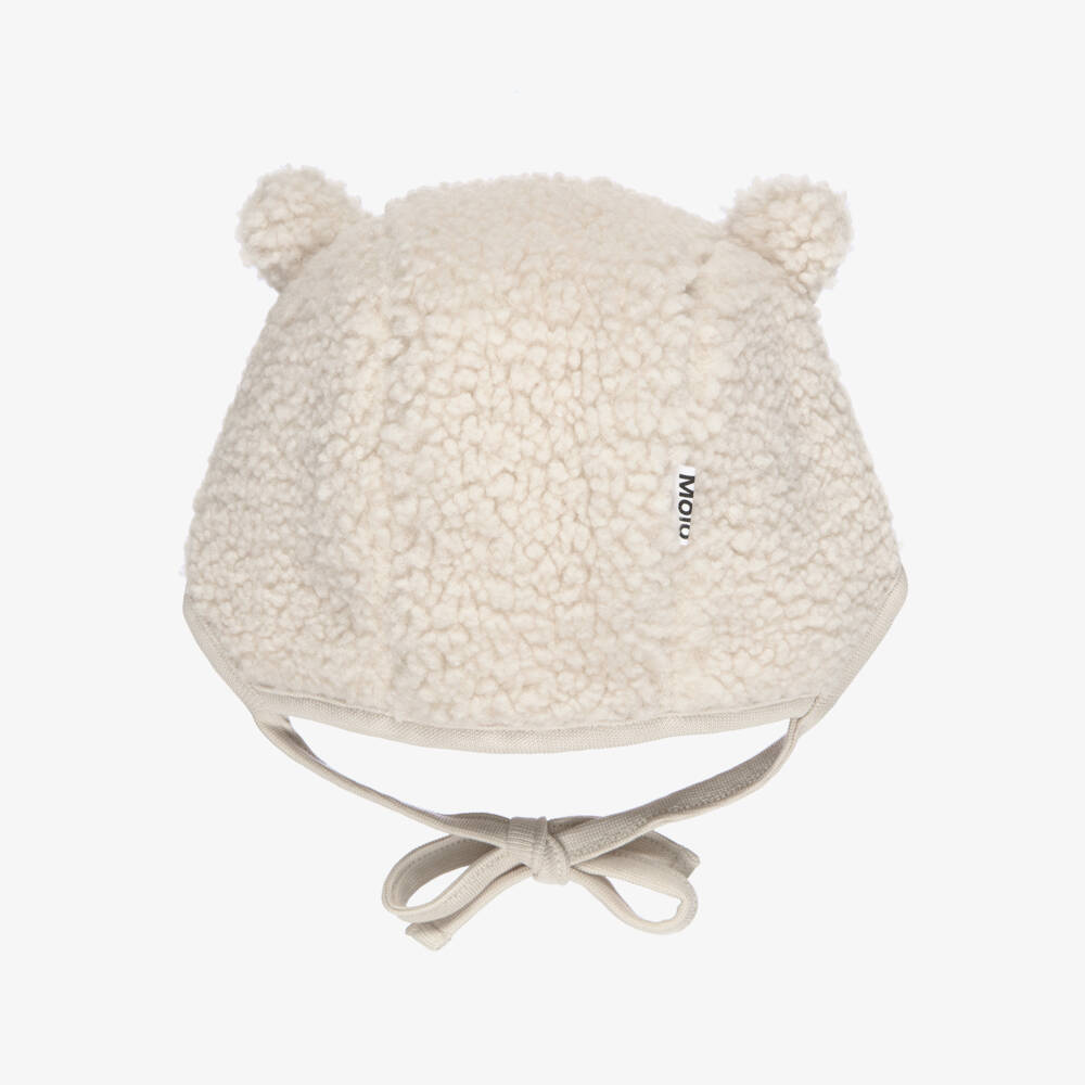 Molo-Ivory Sherpa Baby Hat with Teddy Face | Childrensalon