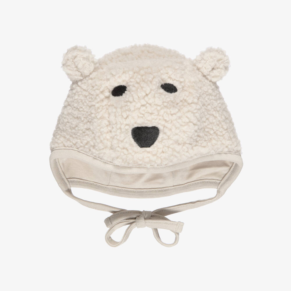 Molo-Ivory Sherpa Baby Hat with Teddy Face | Childrensalon