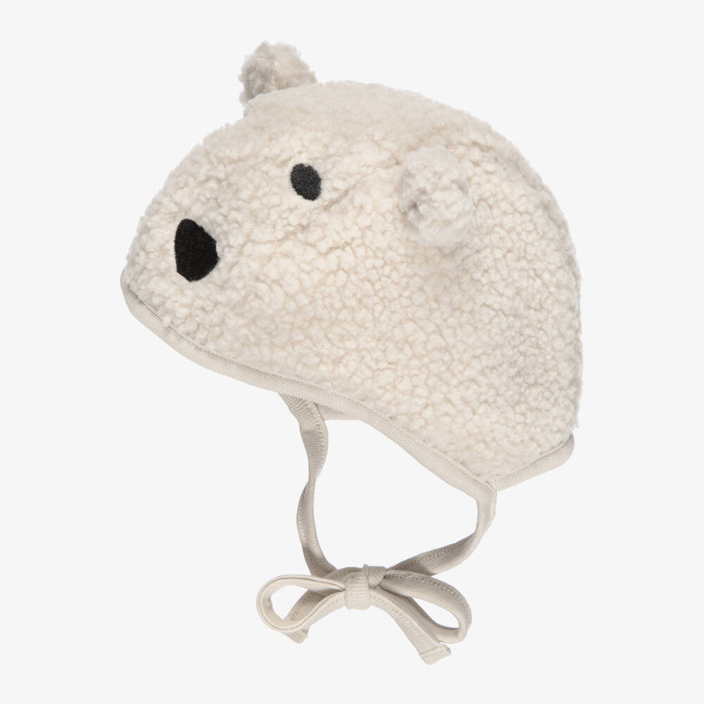 Molo-Ivory Sherpa Baby Hat with Teddy Face | Childrensalon