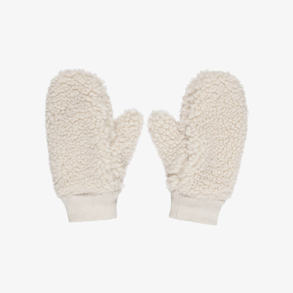 Molo-Ivory Sherpa Mittens with Ribbed Cuffs | Childrensalon