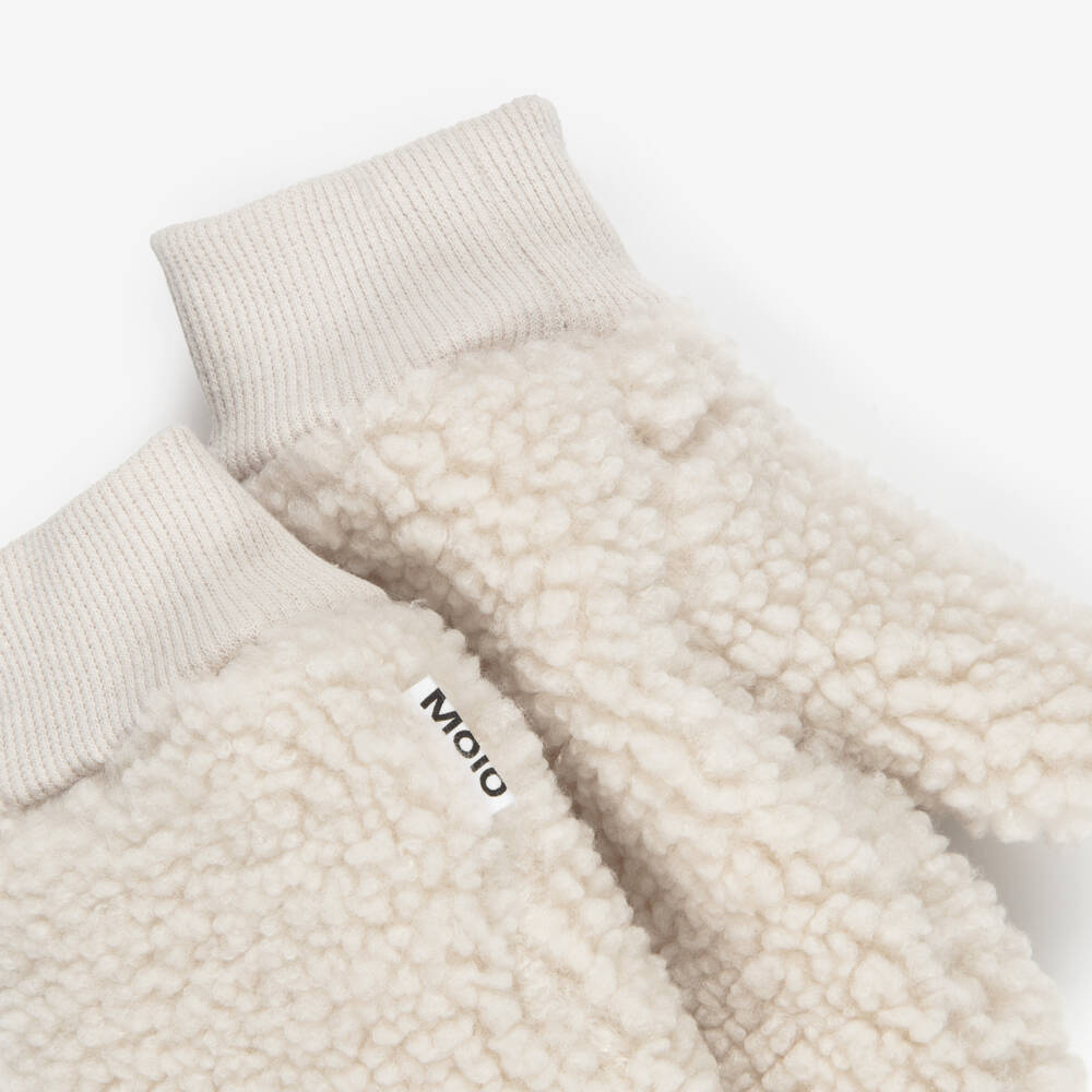 Molo-Ivory Sherpa Mittens with Ribbed Cuffs | Childrensalon