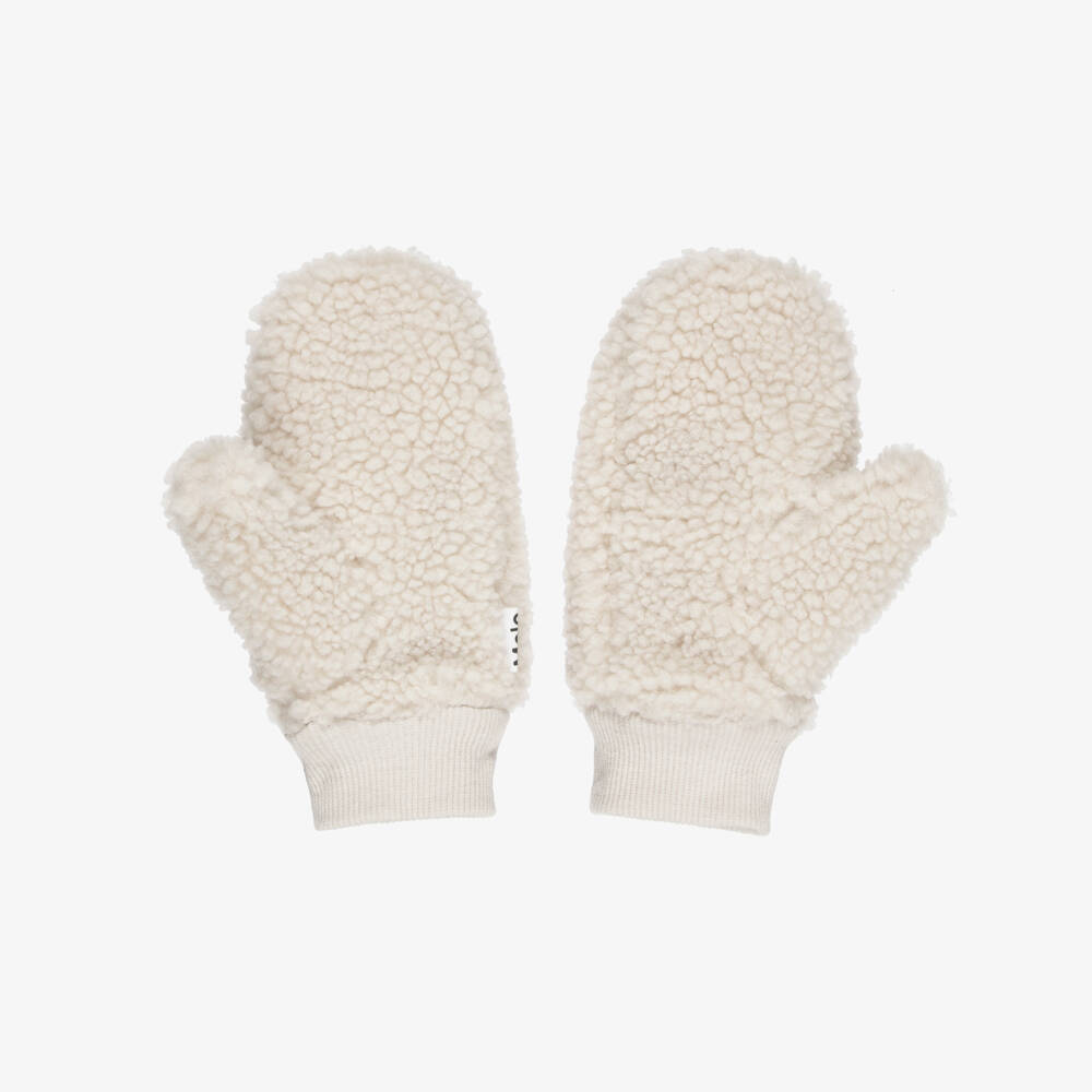Molo-Ivory Sherpa Mittens with Ribbed Cuffs | Childrensalon