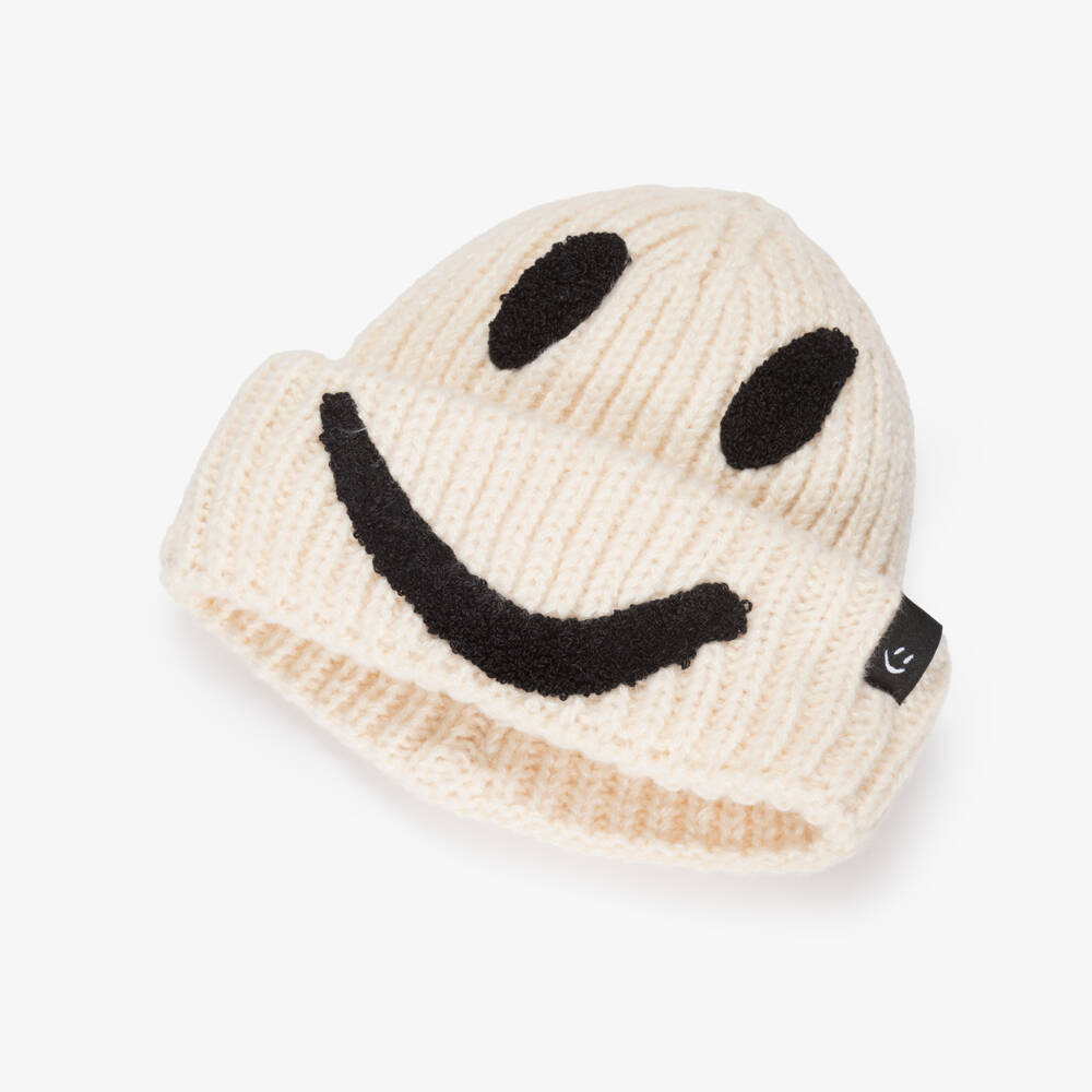 Molo-قبعة بيني محبوكة بوجه مبتسم لون عاجي | Childrensalon