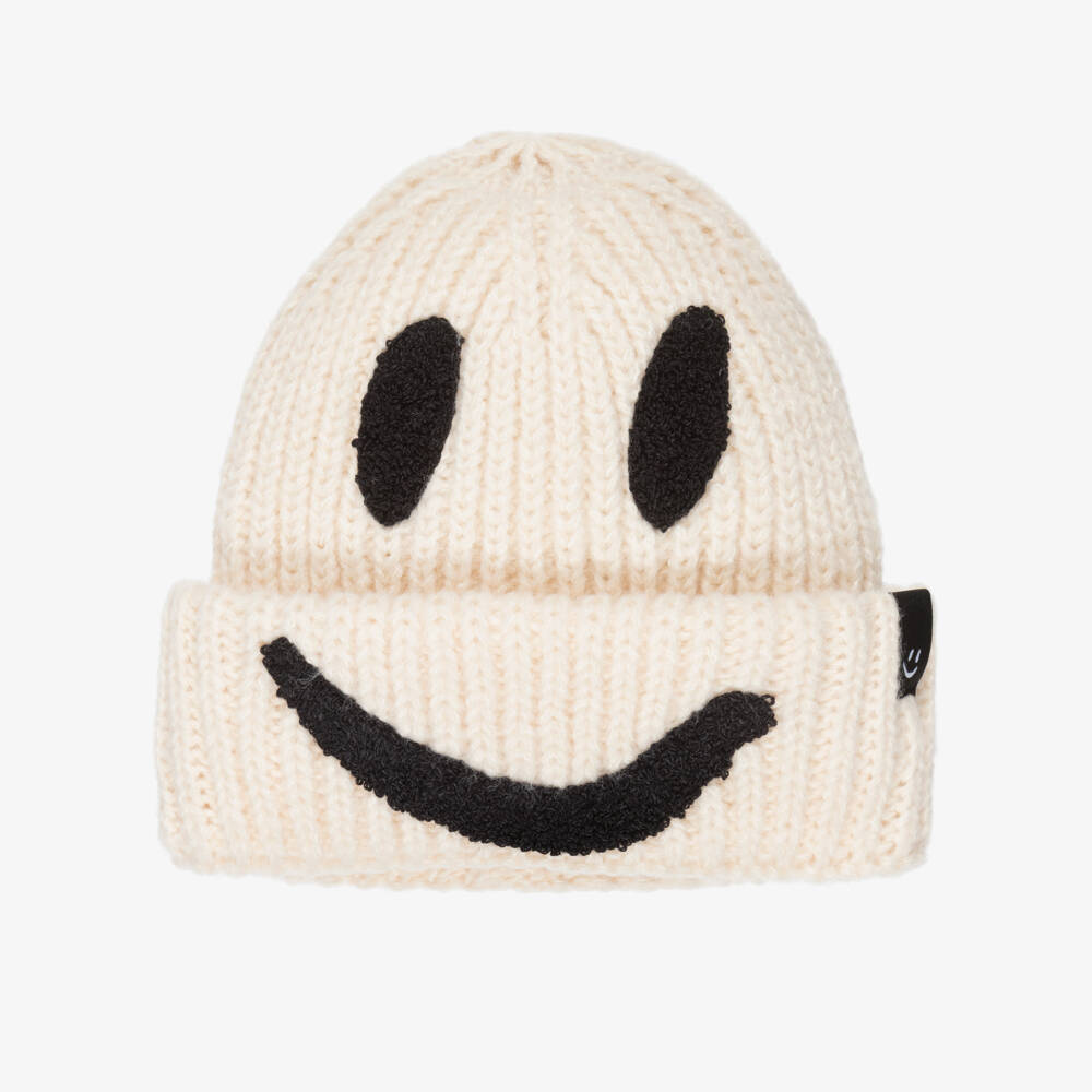 Molo-قبعة بيني محبوكة بوجه مبتسم لون عاجي | Childrensalon
