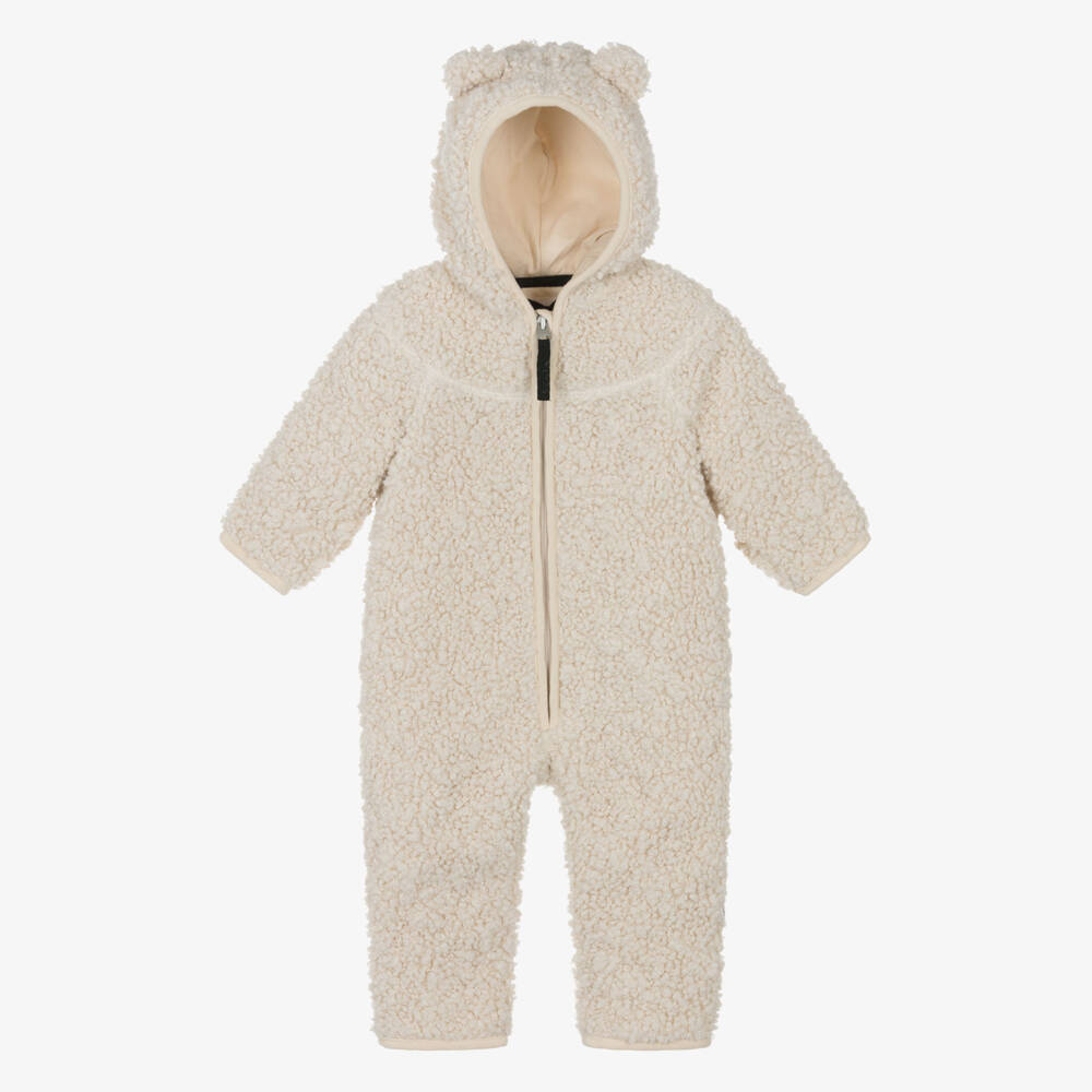 Molo-Ivory Teddy Fleece Hooded Pramsuit | Childrensalon