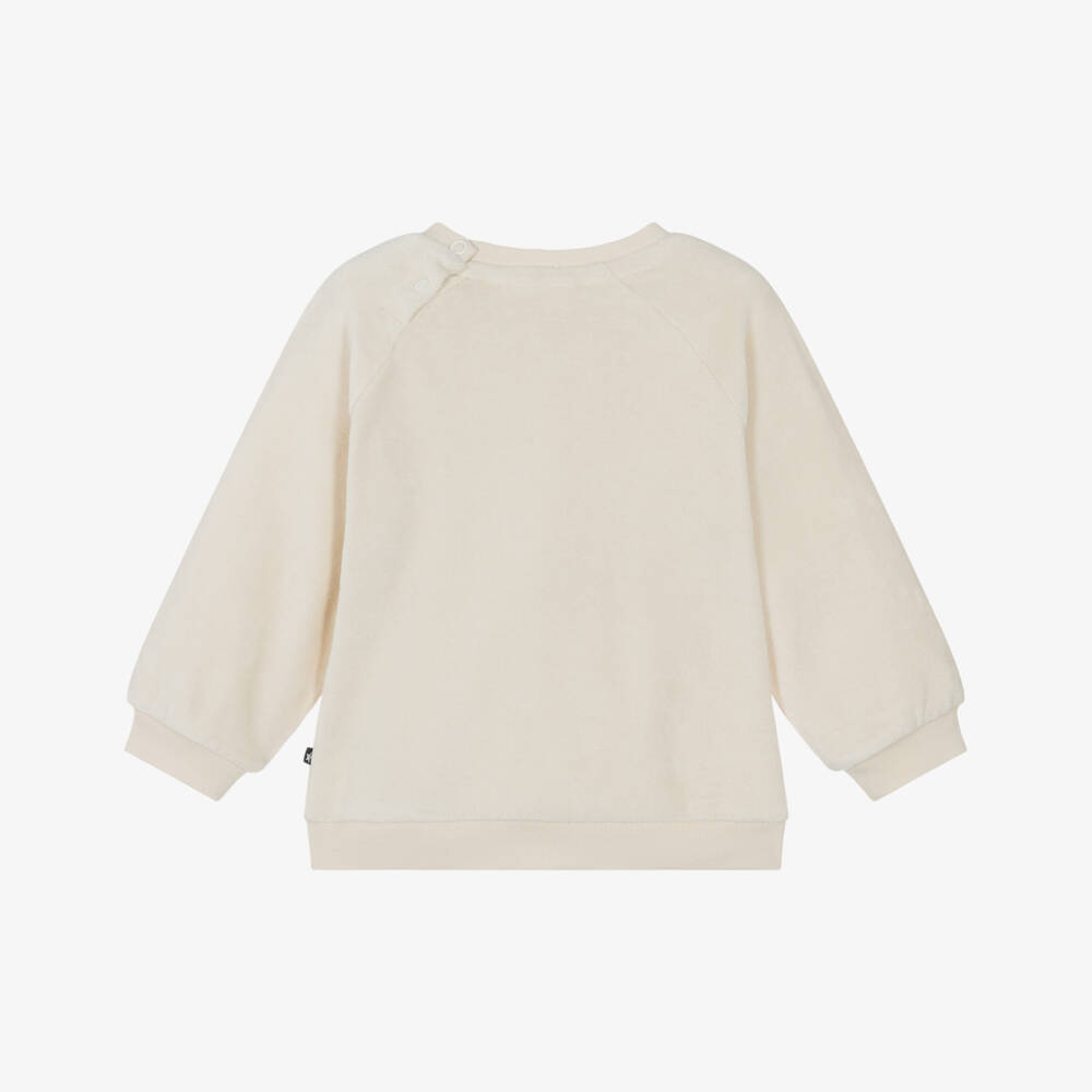 Molo-Ivory Velour Animal Face Sweatshirt | Childrensalon