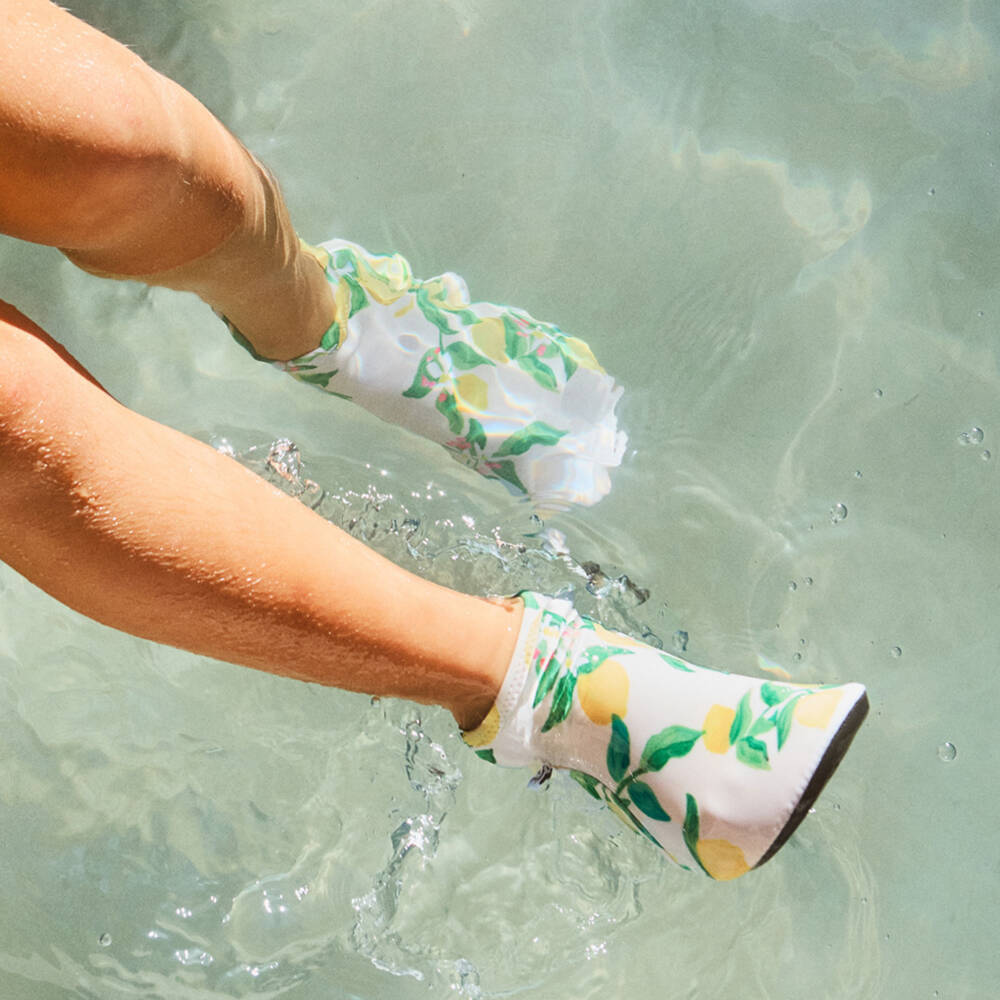 Molo-Ivory & Yellow Lemon Print Aqua Shoes (UPF50+) | Childrensalon