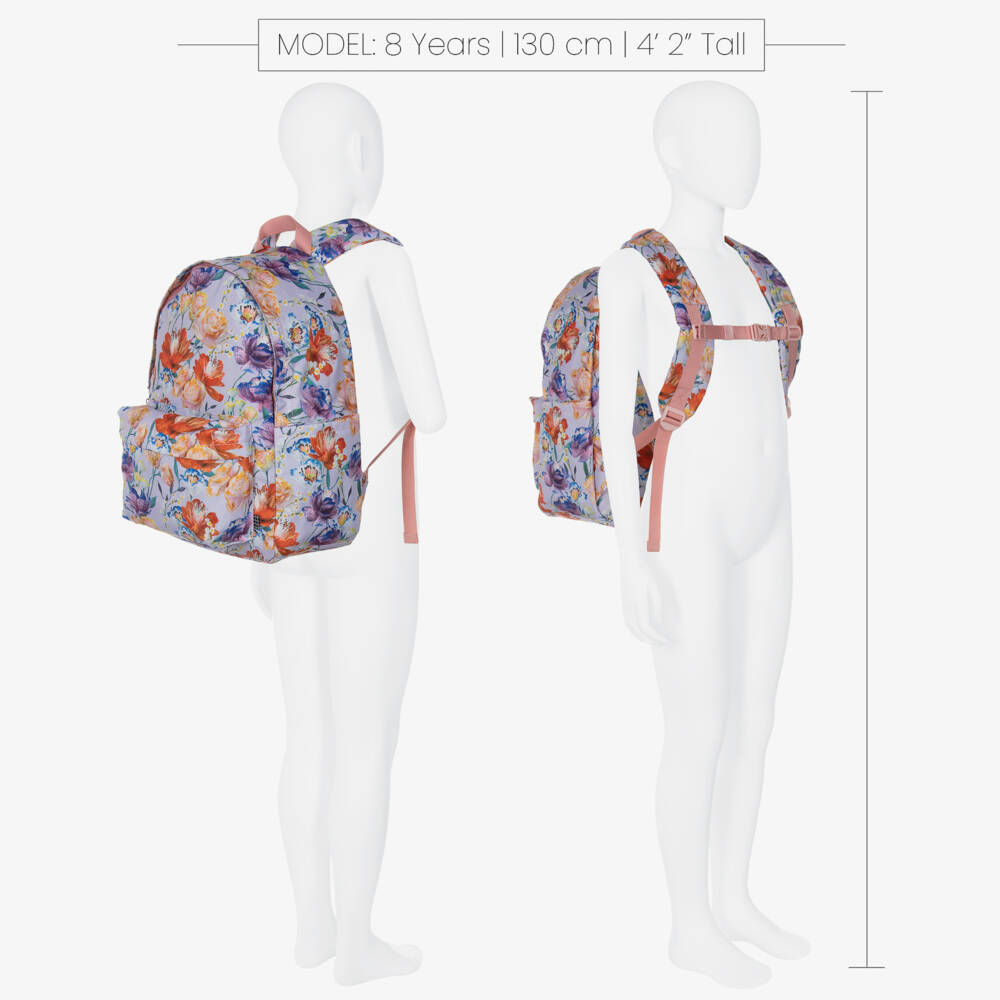 Molo-Lilac Purple Canvas Floral Backpack (42cm) | Childrensalon