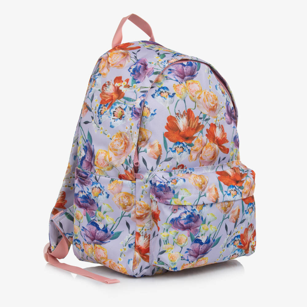 Molo-Lilac Purple Canvas Floral Backpack (42cm) | Childrensalon