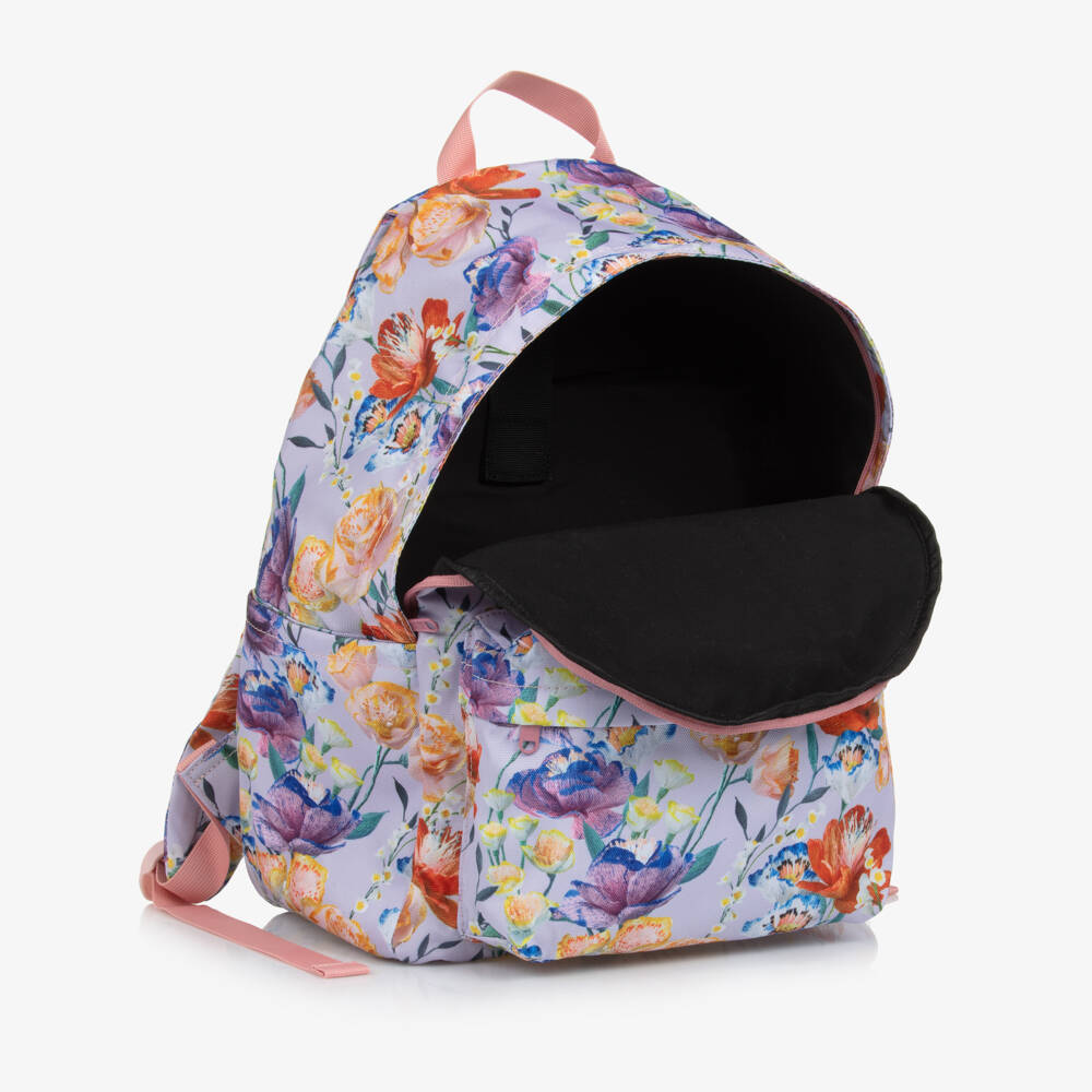 Molo-Lilac Purple Canvas Floral Backpack (42cm) | Childrensalon