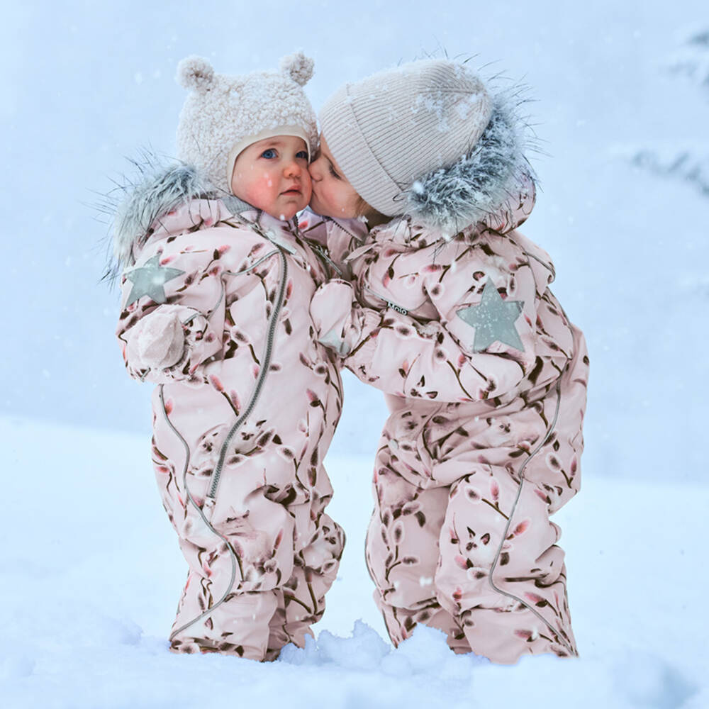 Molo-Lilac Purple Hooded Snowsuit with Kitten Print | Childrensalon