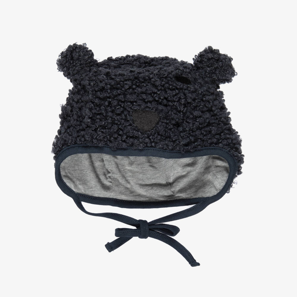 Molo-Navy Blue Sherpa Bear Baby Hat | Childrensalon
