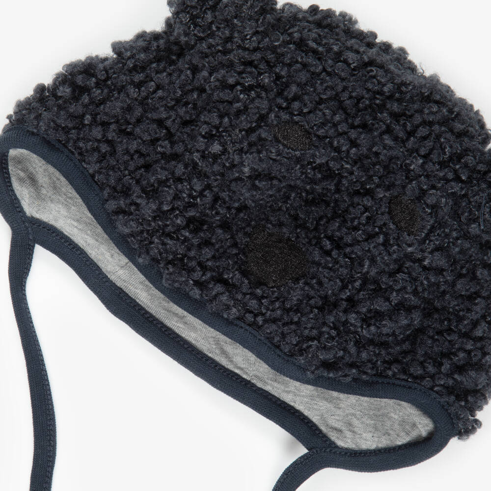 Molo-Navy Blue Sherpa Bear Baby Hat | Childrensalon