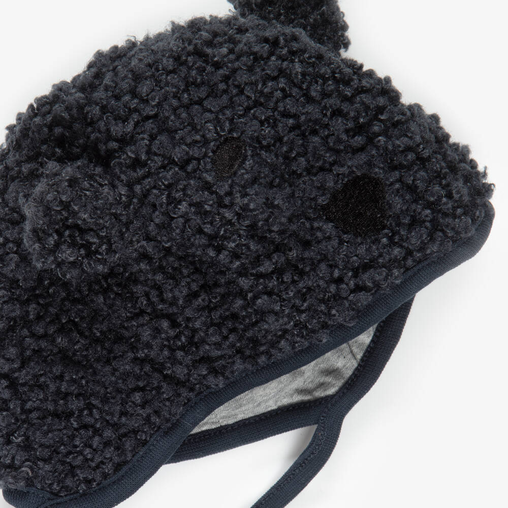 Molo-Navy Blue Sherpa Bear Baby Hat | Childrensalon
