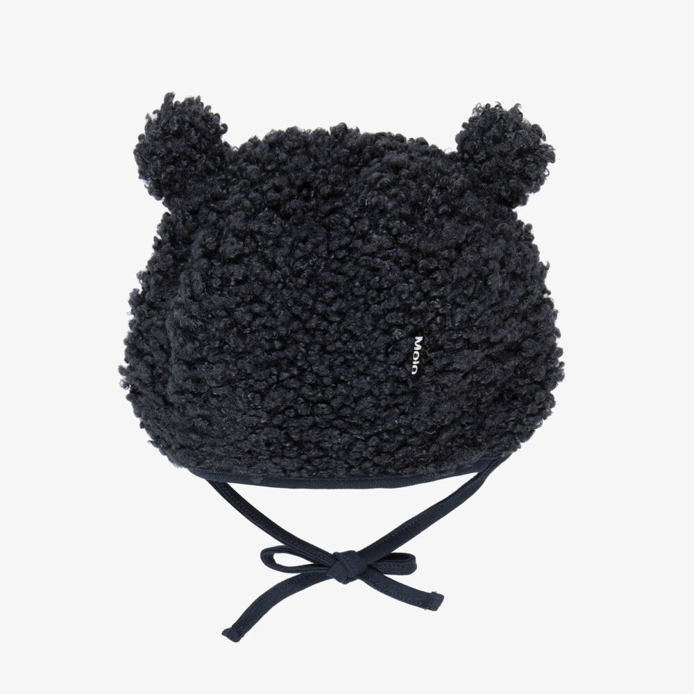 Molo-Navy Blue Sherpa Bear Baby Hat | Childrensalon